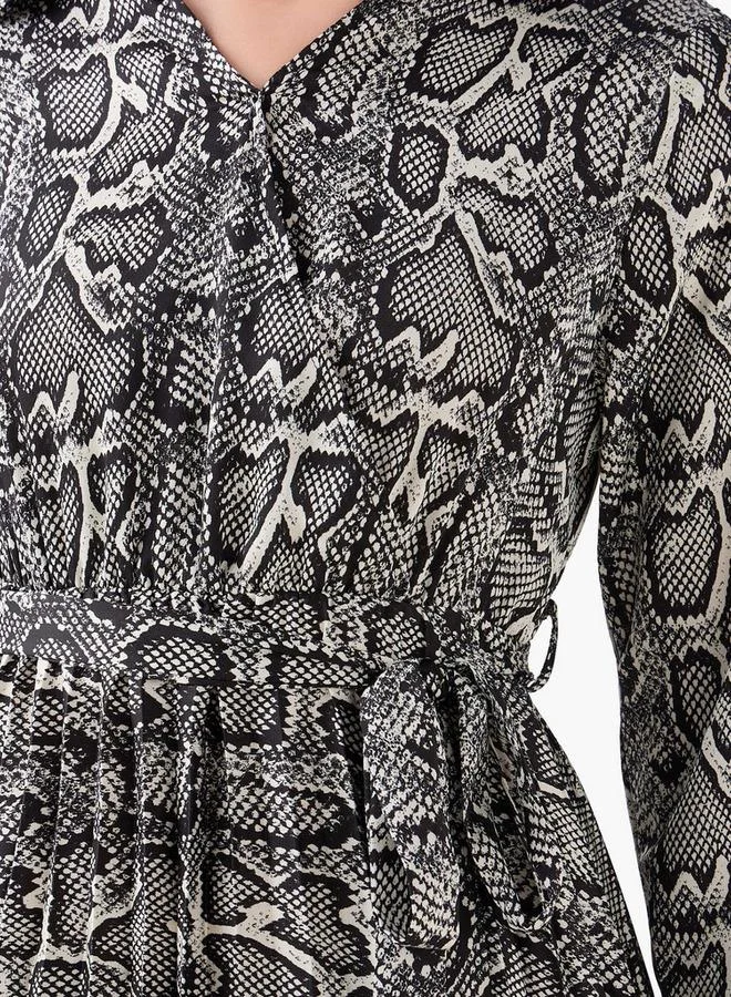 Splash FAV  Midi Satin Wrap Dress with Animal Print for Women | Best Price UAE